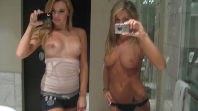 Kayce and Shayla CWH topless in the hotel bathroom in Las Vegas. 